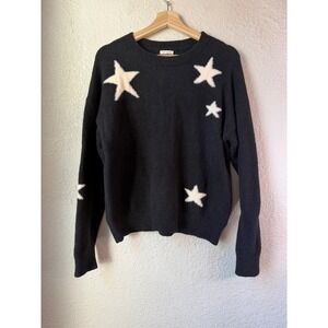 THREAD & SUPPLY Black White Star Pattern Fuzzy Knit Crewneck Sweater XS